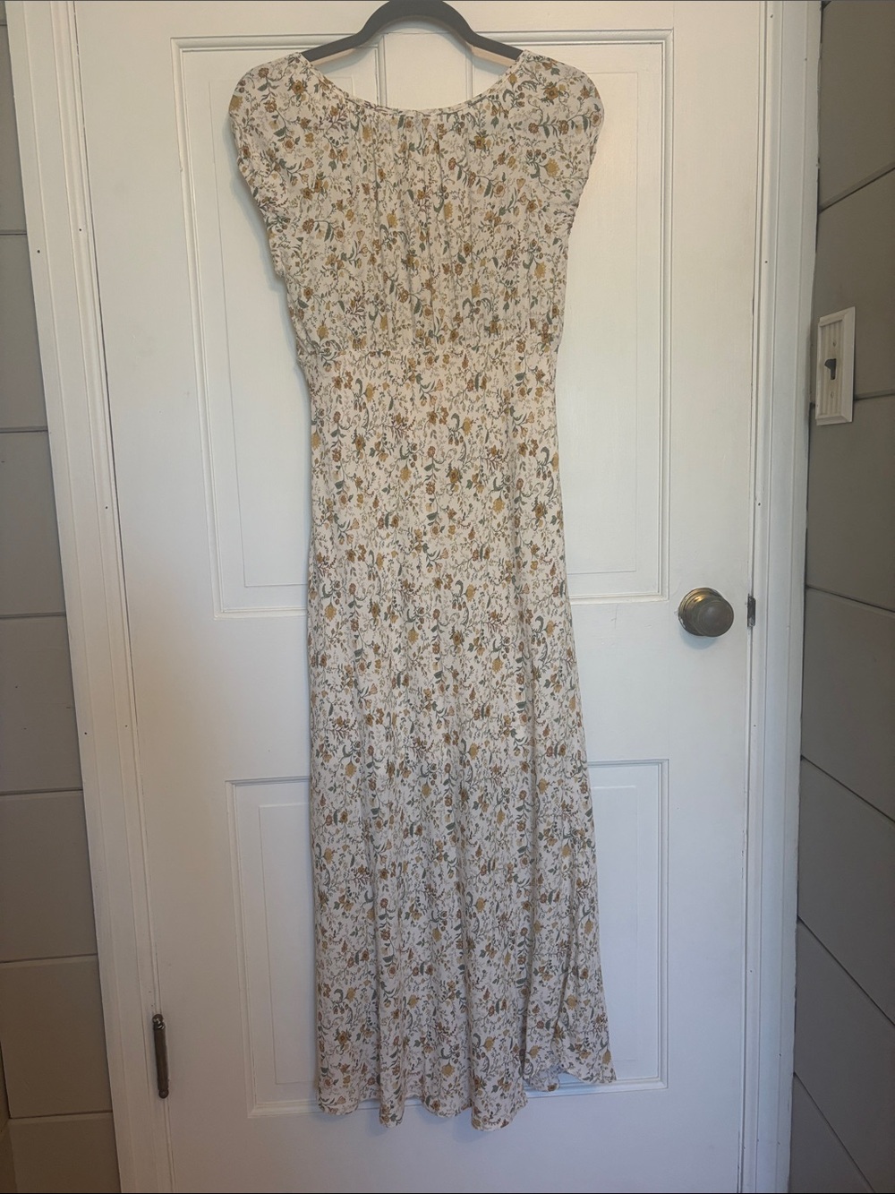 Floral Cream Maxi Dress with Mustard and Green Print - Picture 4 of 4
